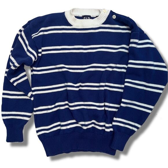 Gap Vintage Blue and White 100% Cotton Striped Sweater Size S - Picture 1 of 5